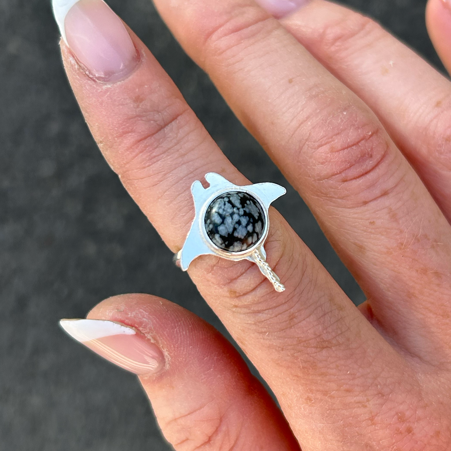 Snowflake Obsidian Manta Ray Ring