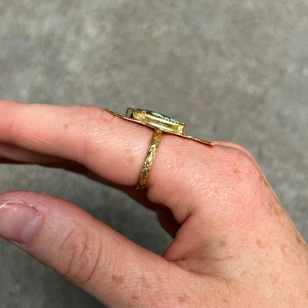 Turquoise Fish Ring in Gold Size 7
