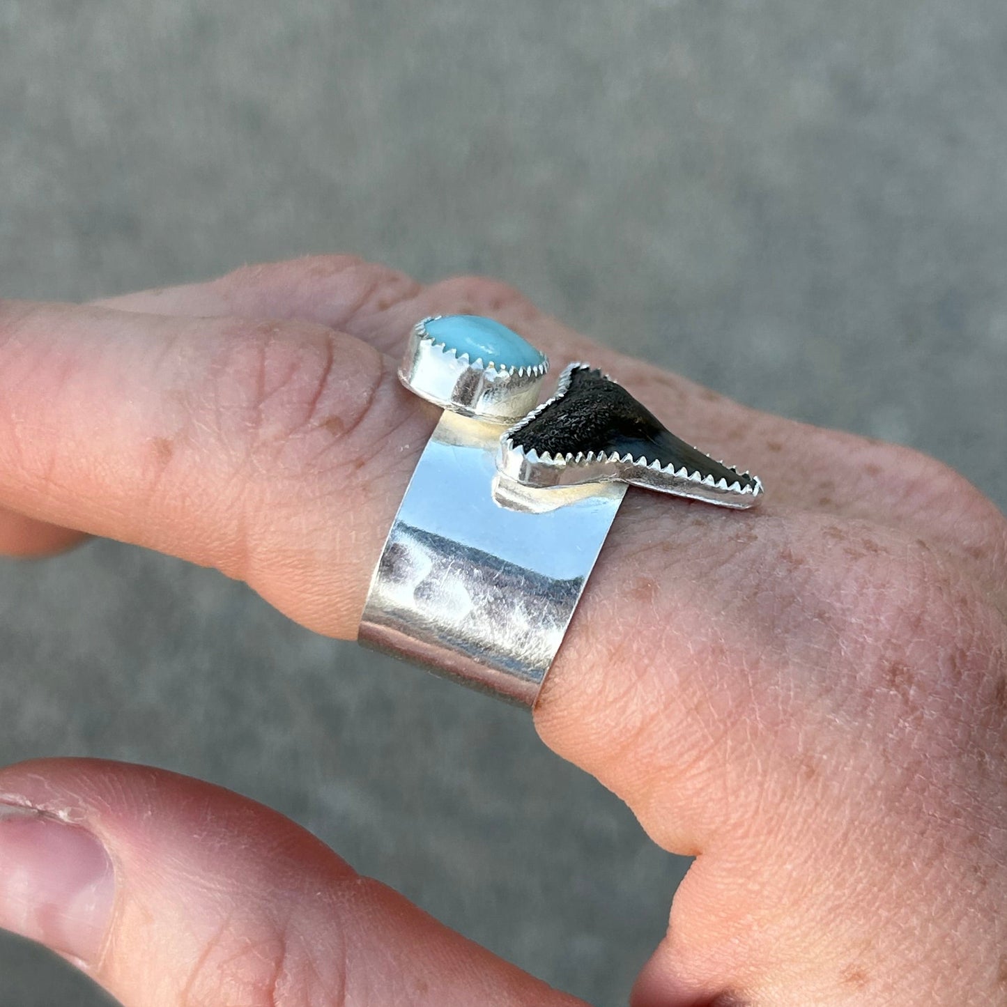 Shark Tooth Larimar Ring Any Size