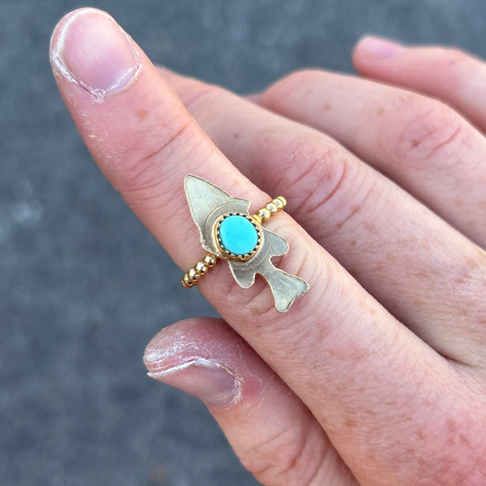 Turquoise Fish in Gold Size 6