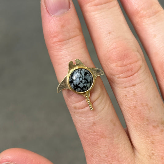 Snowflake Obsidian Manta Ray Ring Any Size