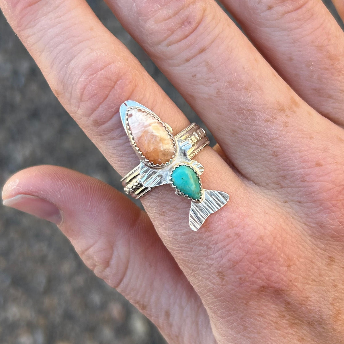 Double Fish Ring Size 7.5