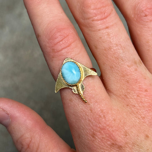 Larimar Stingray Ring in Gold Any Size