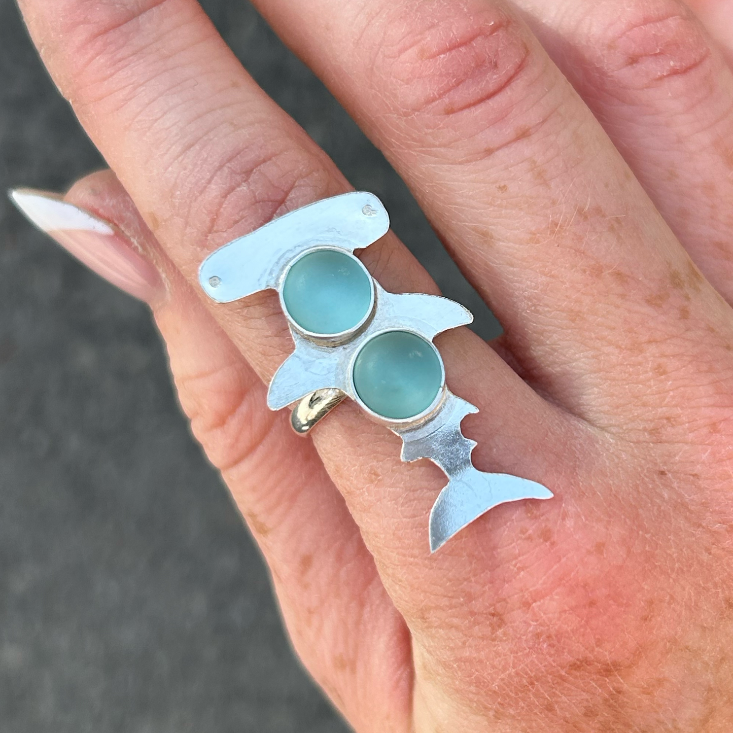 Sea Glass Hammerhead Ring