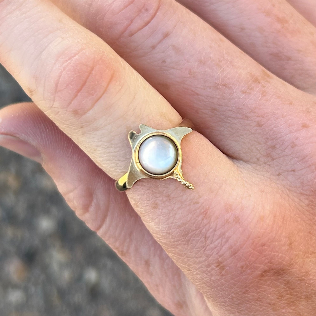 Manta Ray Pearl Ring Any Size
