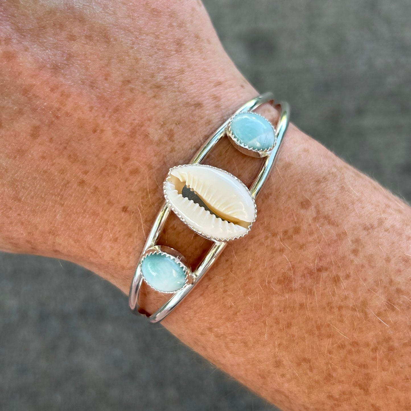 Cowrie Larimar Cuff Bracelet
