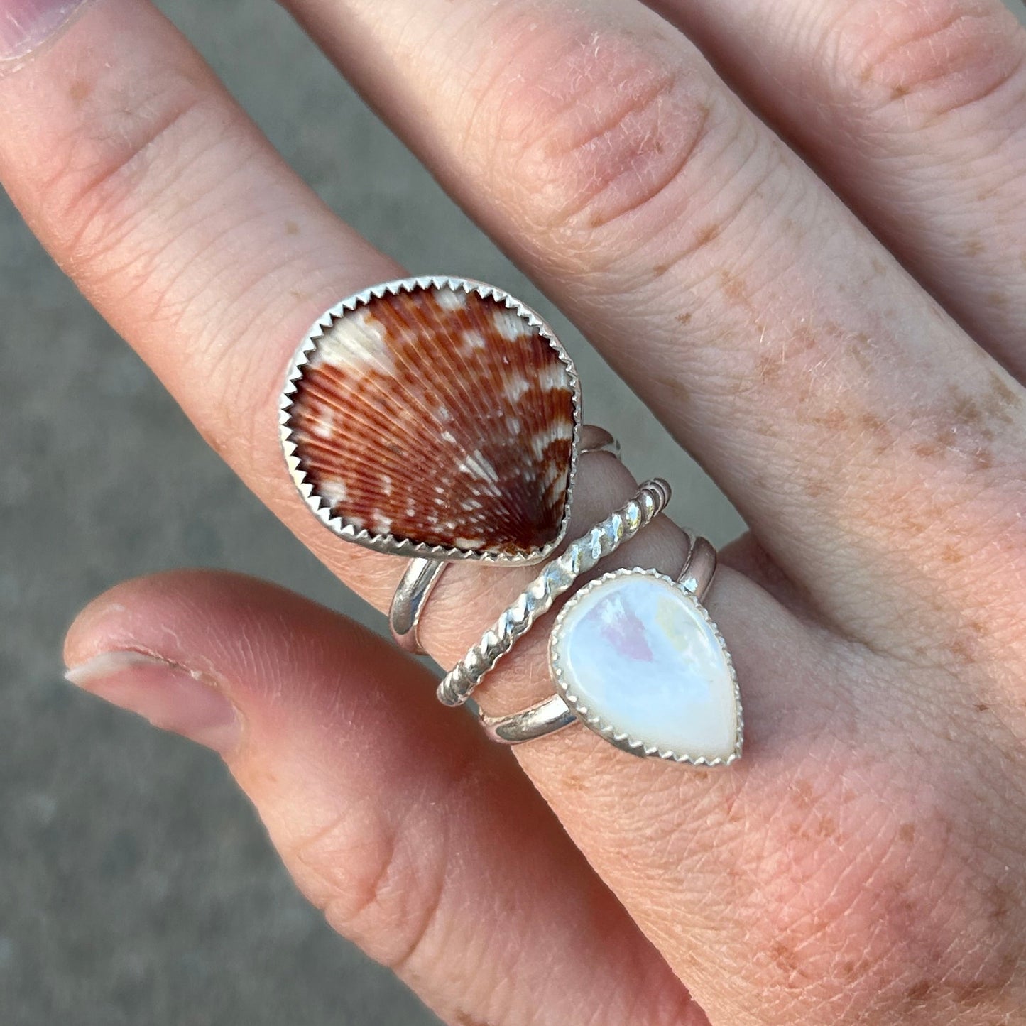 Seashell Pearl Ring Size 7