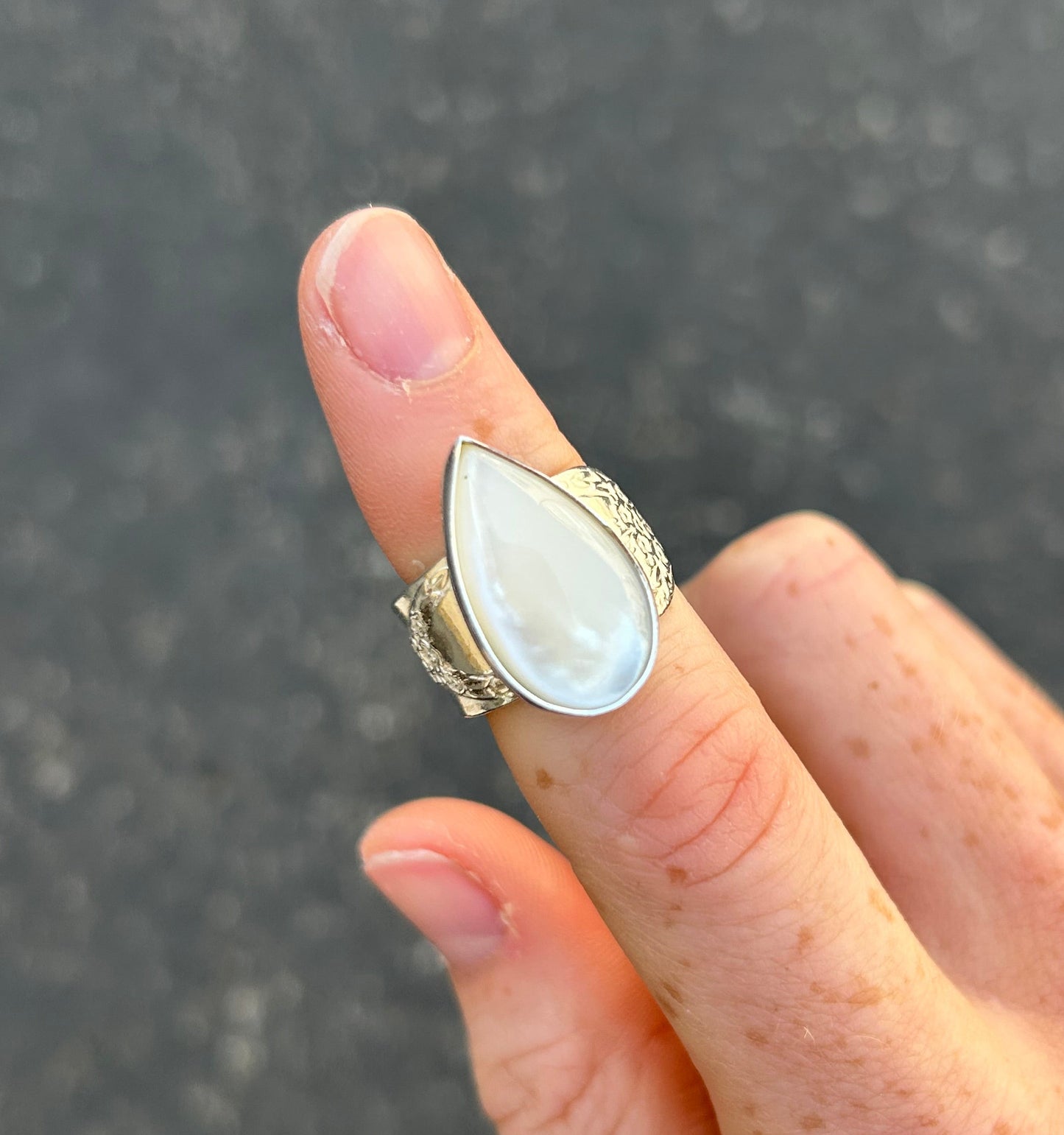 Mother of Pearl Spoon Pinky Ring Size 3.5