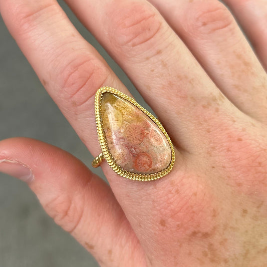 Coral Ring in Gold Size 9