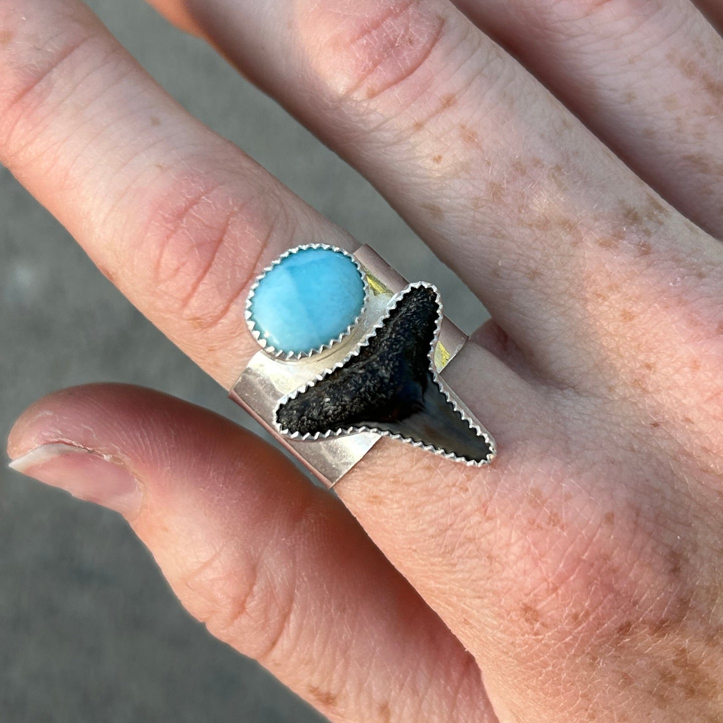 Shark Tooth Larimar Ring Any Size