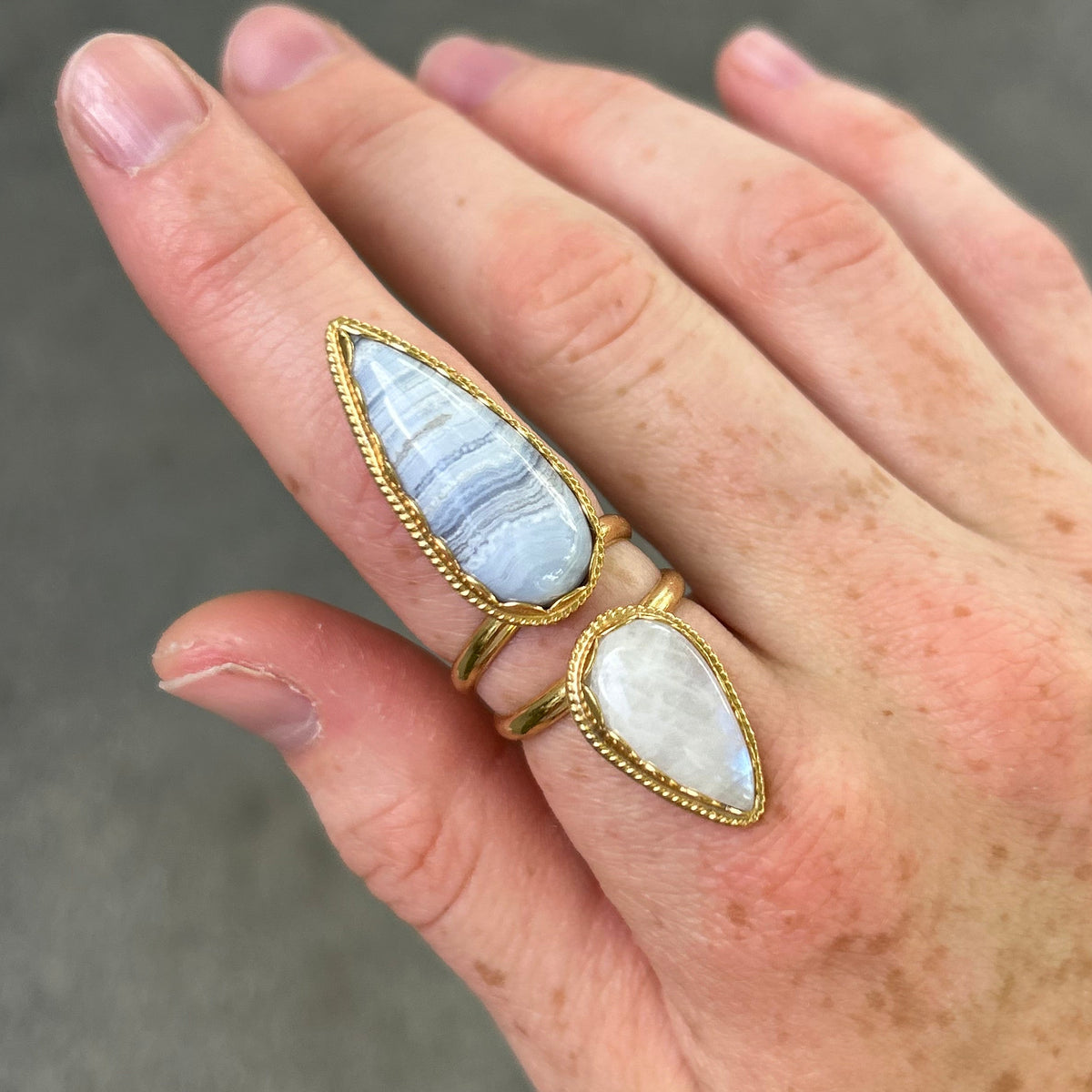 Blue Lace/Moonstone Ring in Gold Size 7