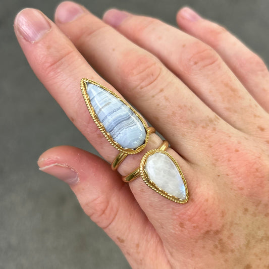 Blue Lace/Moonstone Ring in Gold Size 7