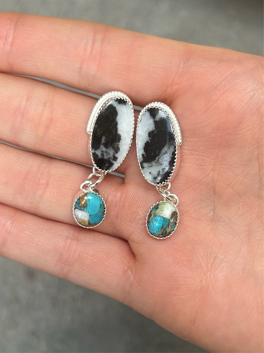 White Buffalo + Turquoise Earrings