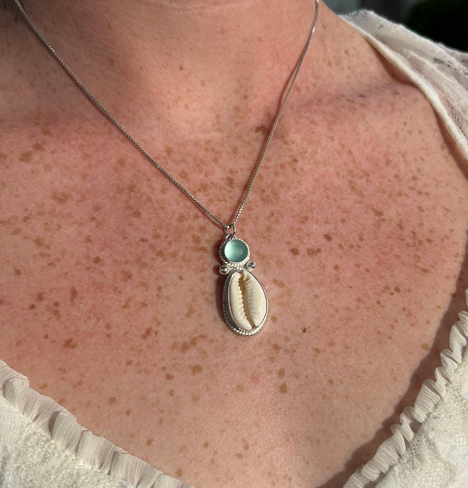 Cowrie Sea Glass Pendant